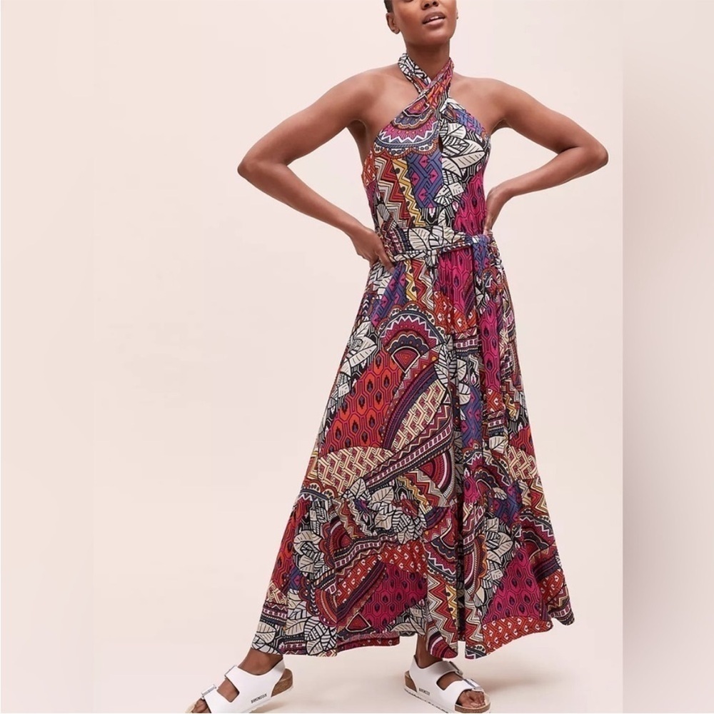 Anthropologie Multicolor Printed Halter Maxi Dress